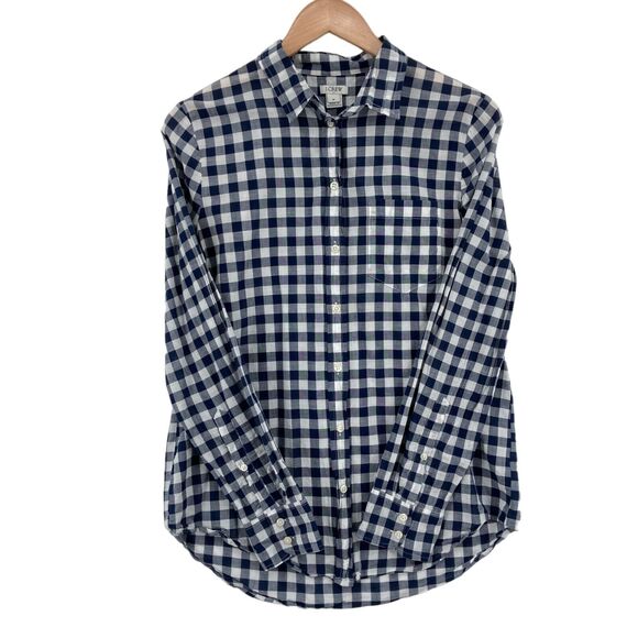 J.CREW Button Up Shirt Womens Medium Navy White Checked 100% Cotton Long Sleeve - Picture 10 of 16
